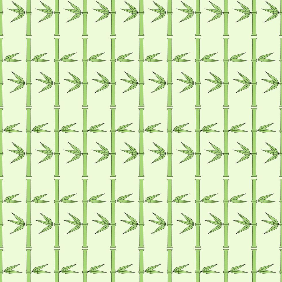 animals in origami style, featuring a repeating pattern of green bamboo stalks and leaves on a light green background. vector