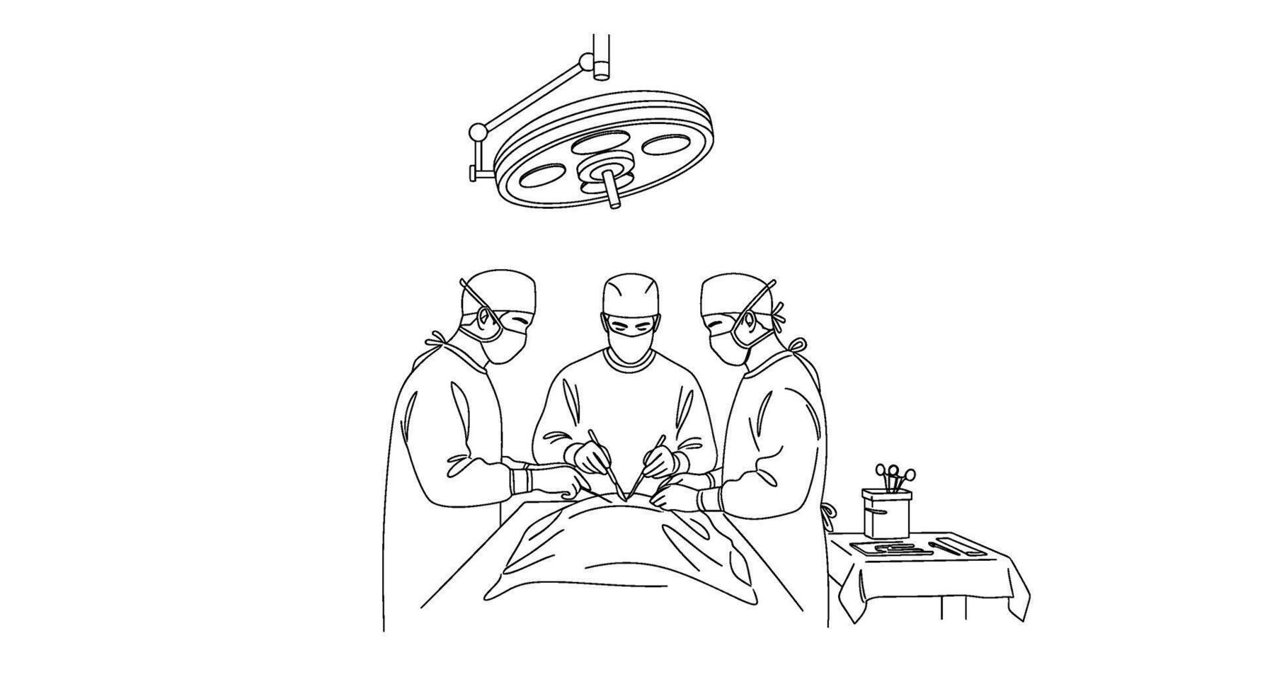 Dedicated surgeons performing a critical operation in a sterile operating room showcasing precision and care in a life-saving procedure line art vector
