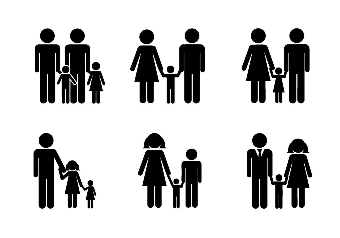 Diverse family stick figures holding hands on a white representing unity love and the importance of family bonds in a simple minimalist style vector