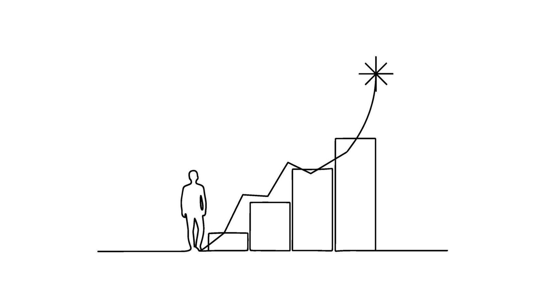 Minimalist line art of a person climbing a bar graph towards a star symbolizing ambition career growth and the pursuit of success in a competitive env vector