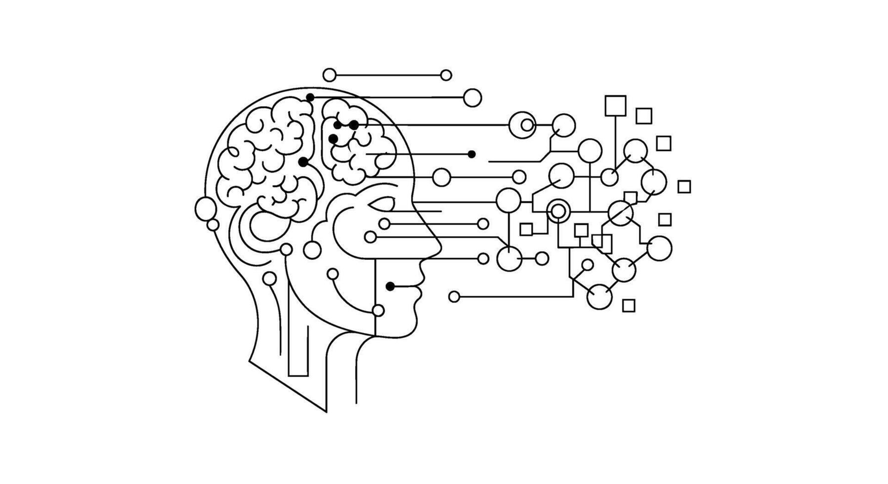 Abstract human head with brain and circuit connections representing artificial intelligence and machine learning in a minimalist futuristic style vector