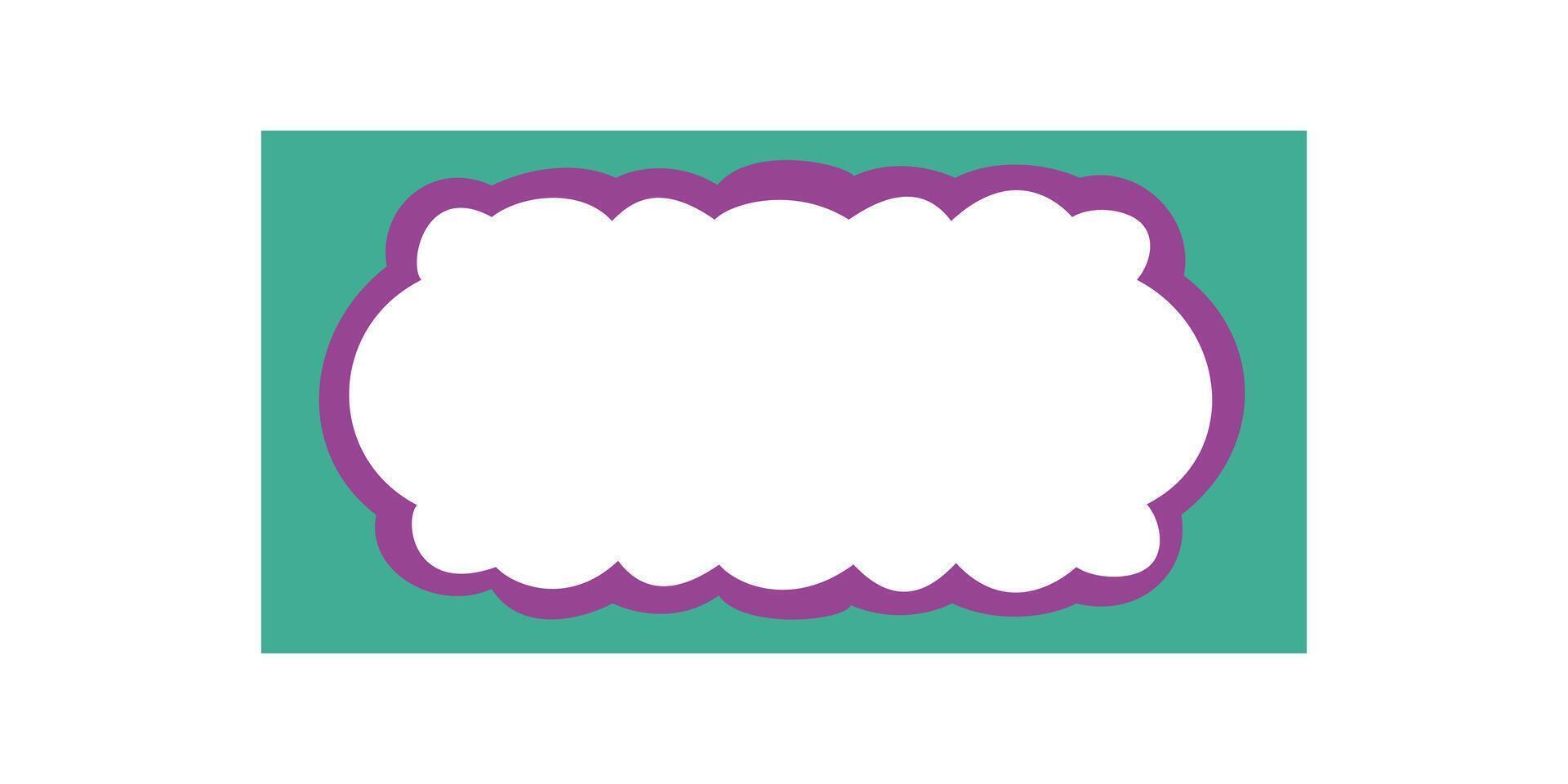 Groovy scallop rectangle frame border in retro style. Wavy outline shapes a playful graphic label as a stylish y2k background. Bright teal and white color, ideal for trendy creative template. vector