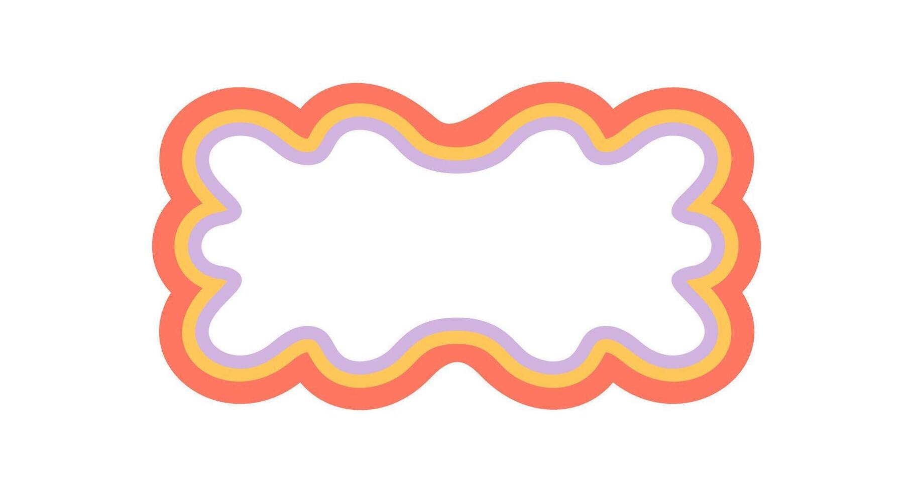 Groovy wavy retro rectangle frame border with scallop outline. Funky y2k element and graphic edge in orange and purple color, modern background for playful design creative artwork. vector