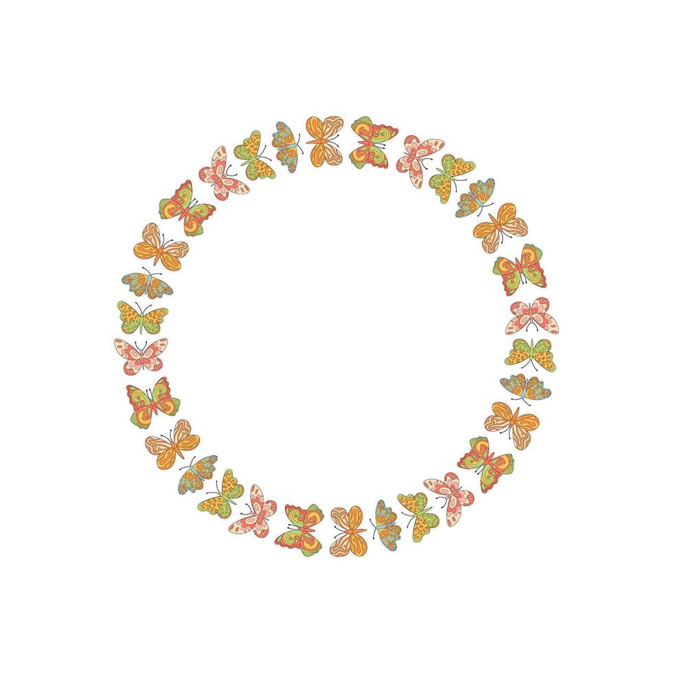 Groovy y2k butterfly border in floral and colorful pattern. retro circle frame with unique style and trendy look. Abstract pattern for modern art decoration. vector