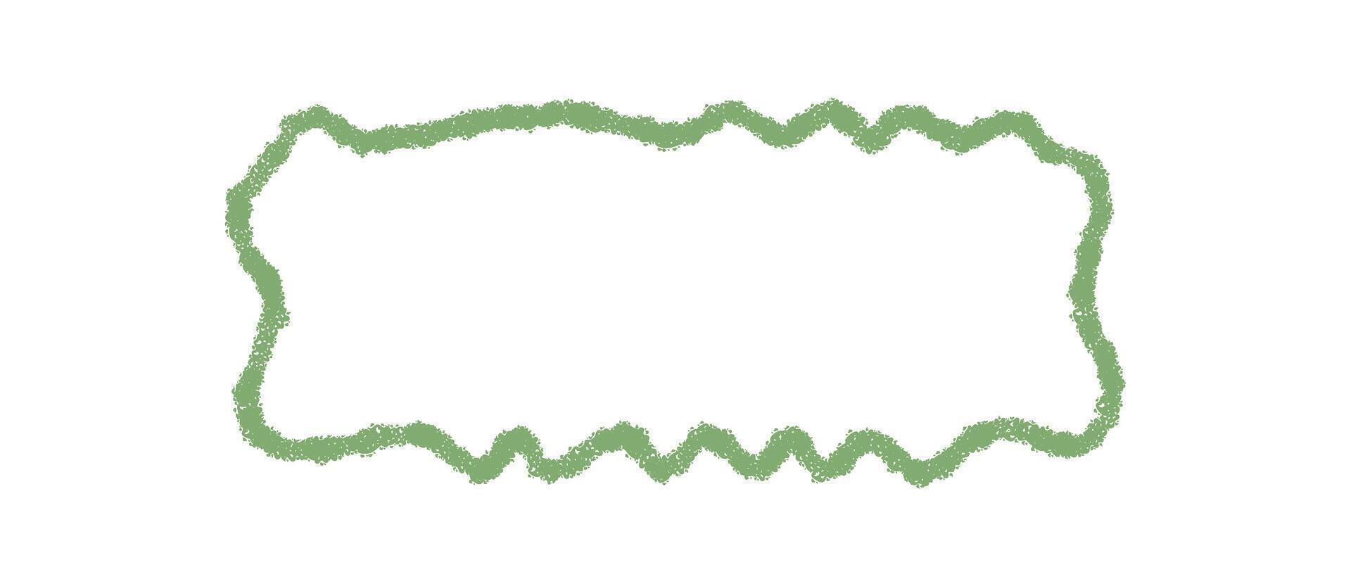 Wavy chalk rectangle frame with green border and organic contour. Rough outline forms a background template for text. Rectangle border creates a unique organic frame for template use. vector