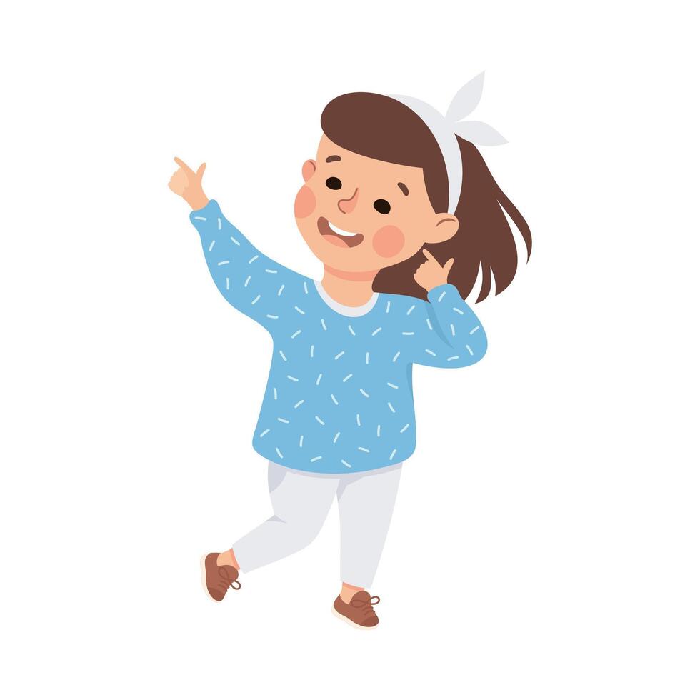 Funny Girl with Hair Band Pointing at Something with Extending Hand and Index Finger Illustration vector