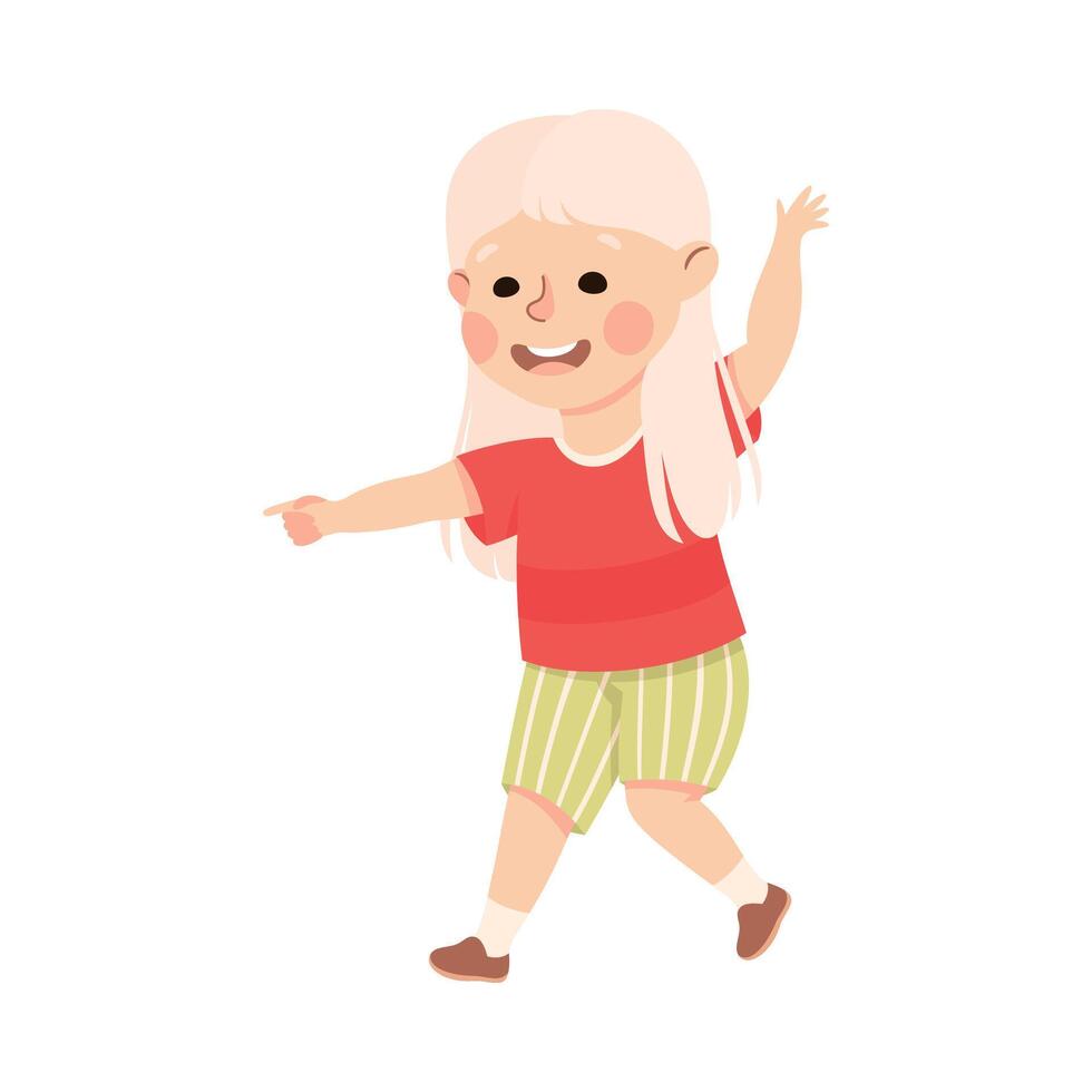 Funny Blond Girl Pointing at Something with Extending Hand and Index Finger Illustration vector