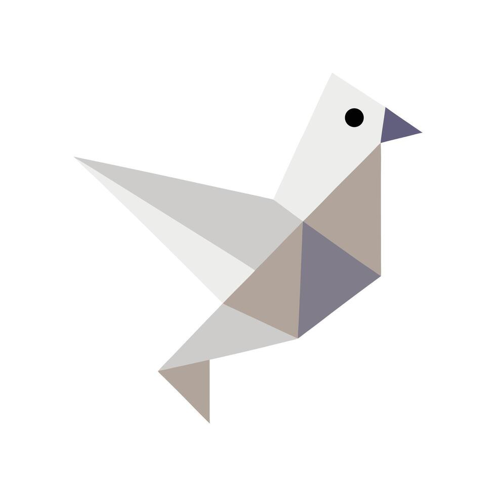 Geometric origami dove in flight with clean lines and a minimalist aesthetic on a white background vector