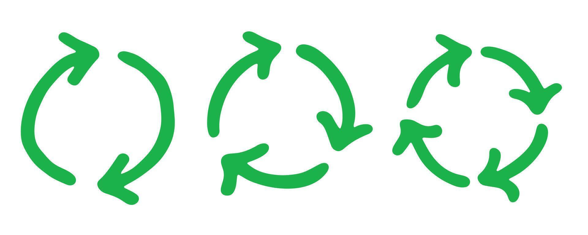 organic emblem Set of hand drawn recycle arrow icon Recycling resources symbol Reuse of materials, zero waste, green environment, saving the planet vector