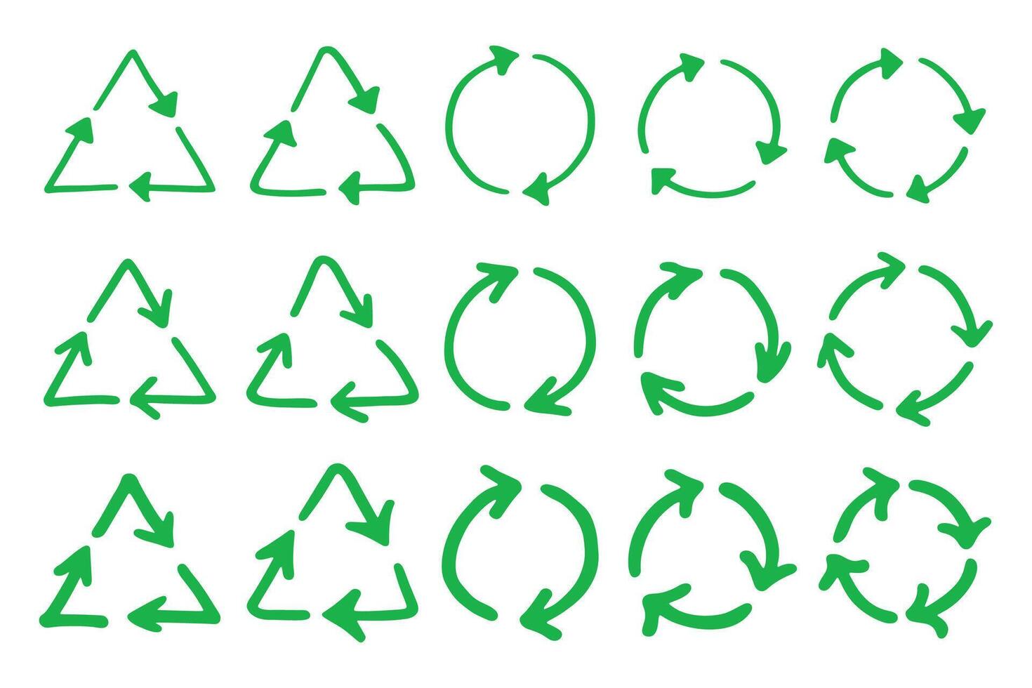 Set of hand drawn recycle arrow icon Recycling resources symbol Reuse of materials, zero waste, green environment, saving the planet organic pollution vector