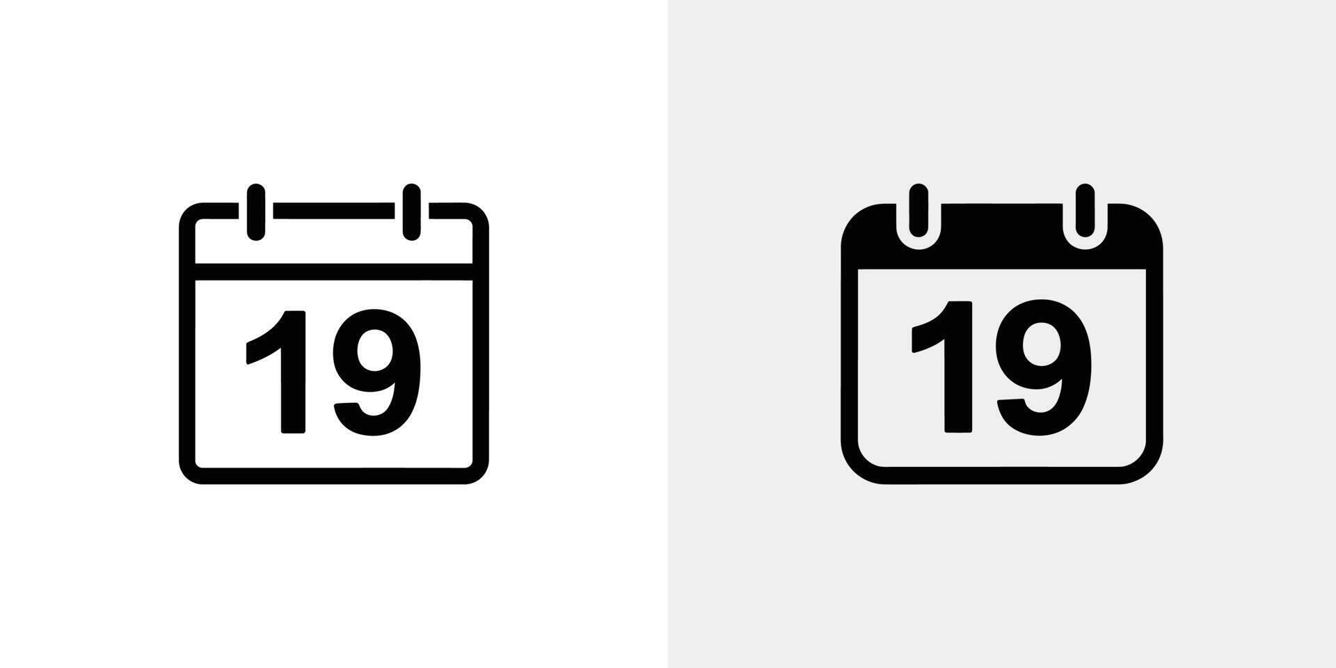 Black Calendar Icons 19th Day Marked with Two Variations on White Background vector