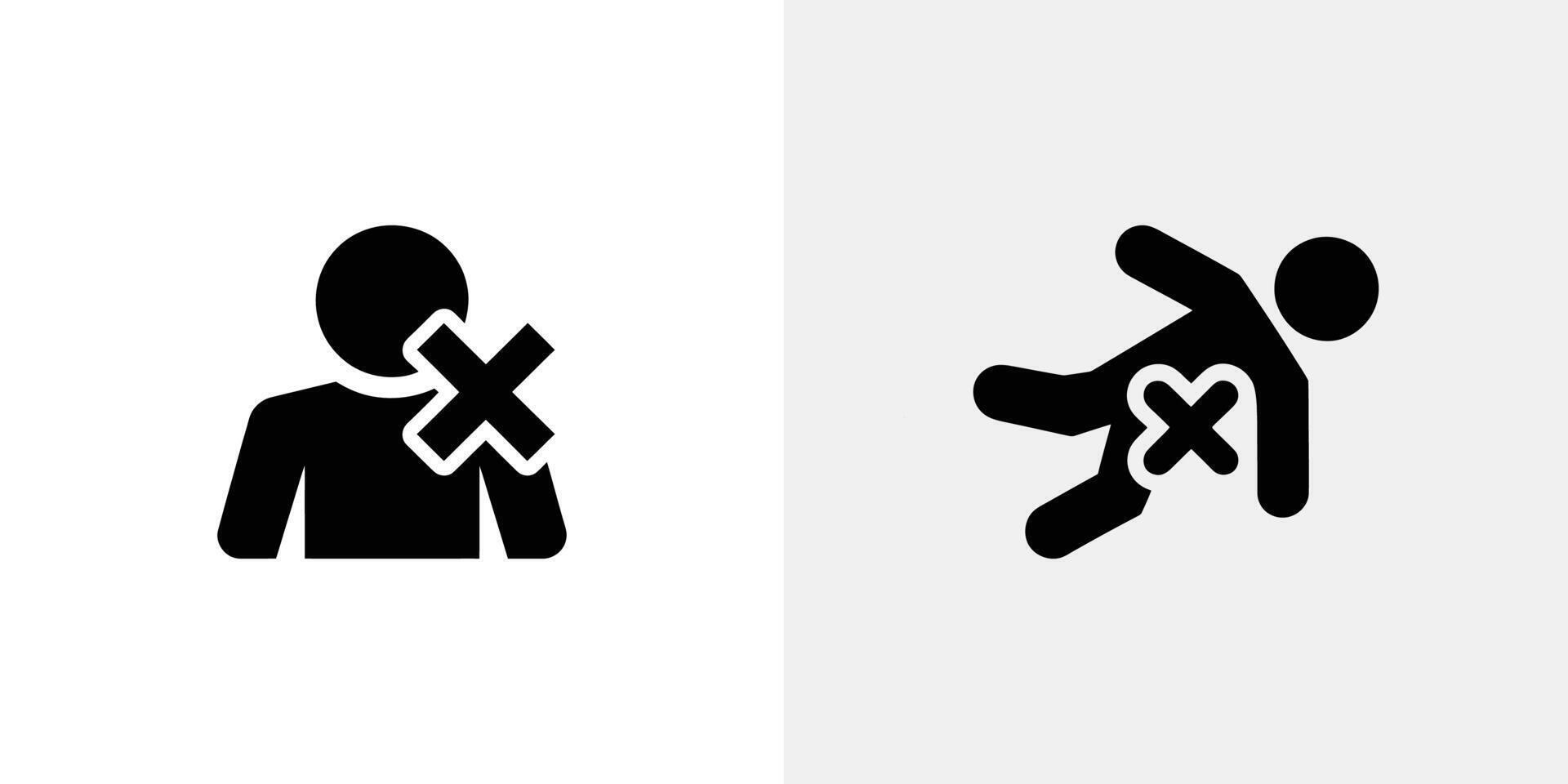 Black Pictogram Showing Rejection and Fall Down With X Mark on Body Over Light Backgrounds vector