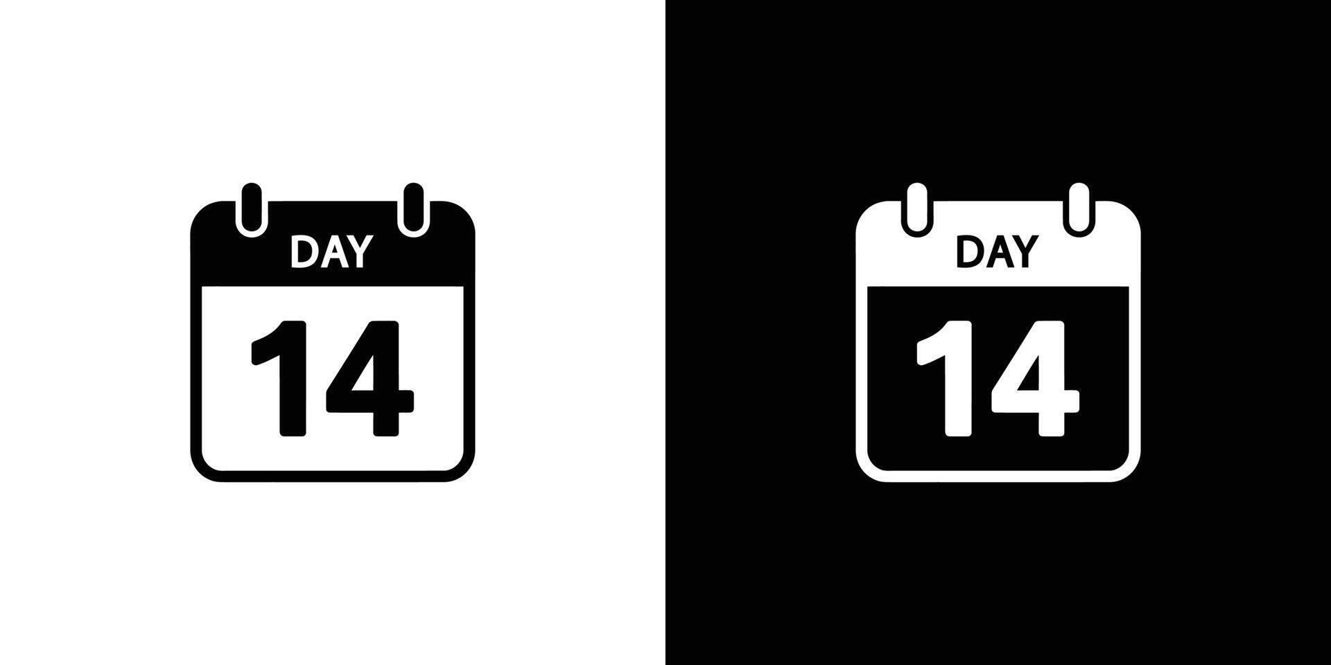 Calendar Icon Design with Number 14 in Black and White Styles, Style vector
