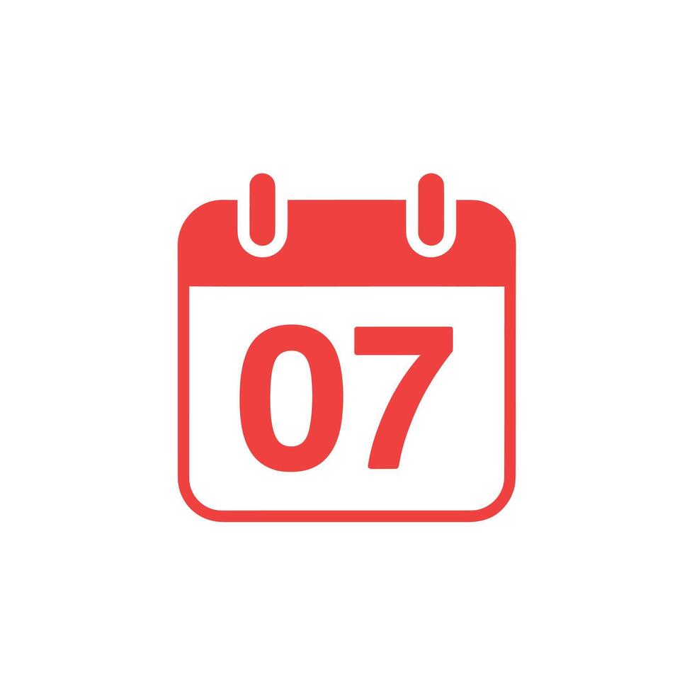 Calendar Icon Element Showing Number 07 in Red on White Background vector