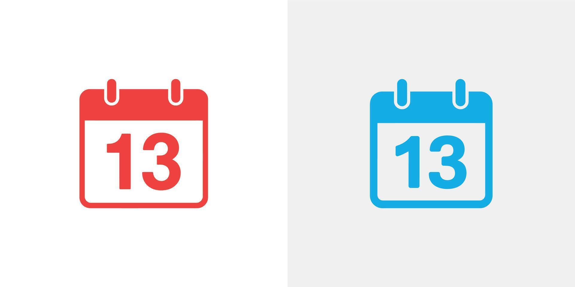 Calendar Icon Featuring Number 13 in Red and Blue with White Background vector