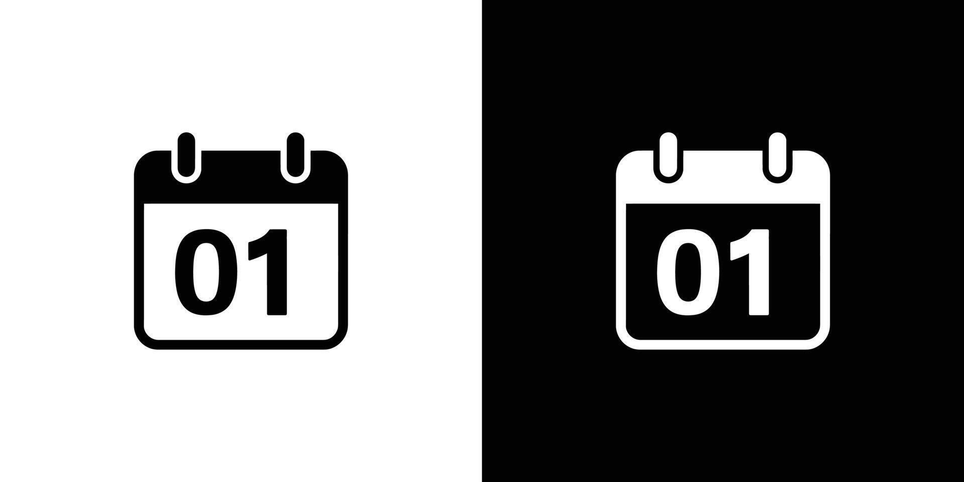 Calendar Icon Showing First Day in Black and White Split Version vector