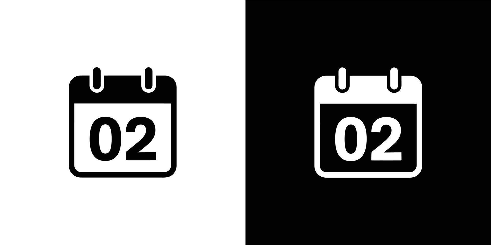 Calendar Icon with 02 in White and Black with Transparent Backgrounds vector