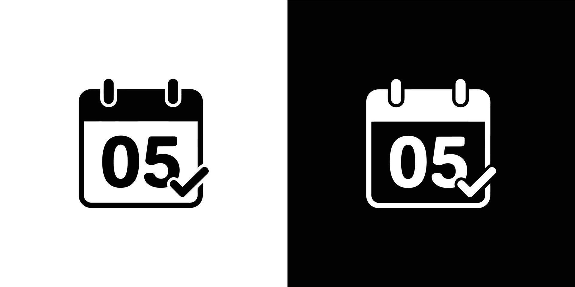 Calendar Icon with 05 Date and Check Mark in Black and White Design on Split Background vector