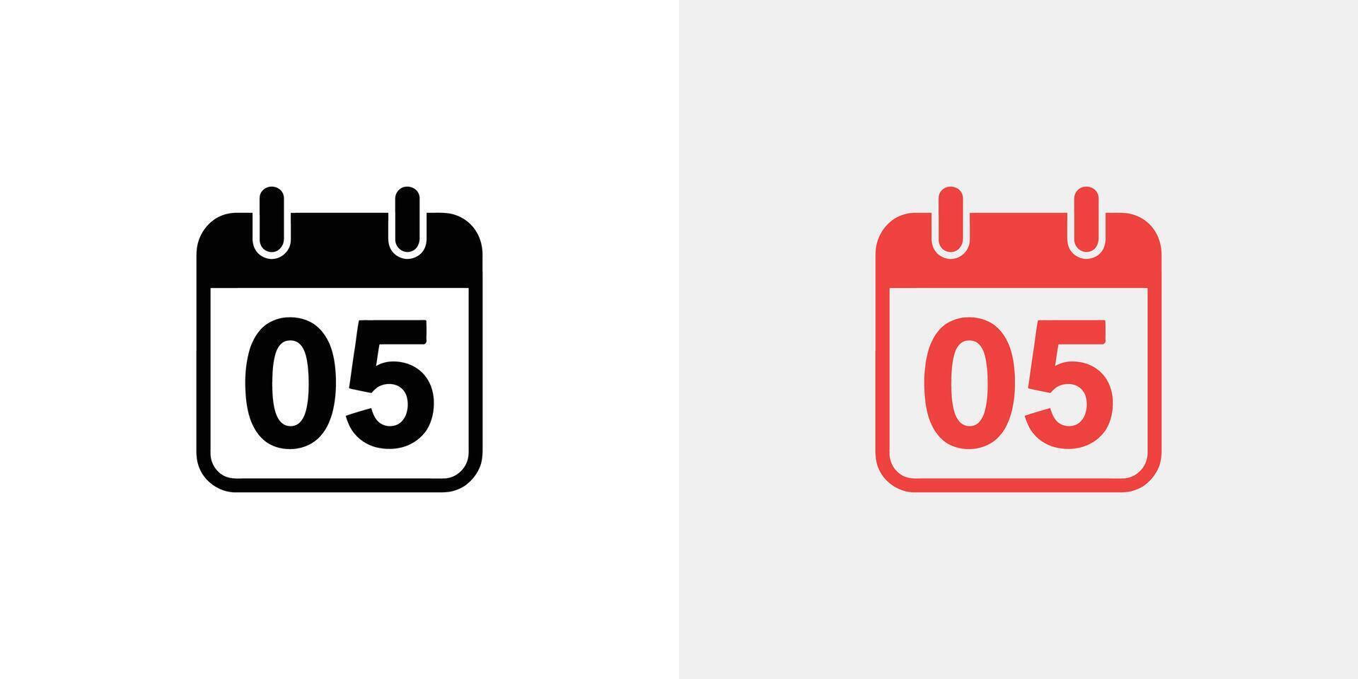Date 05 Icon in Black and Red on White Background Calendar Design vector