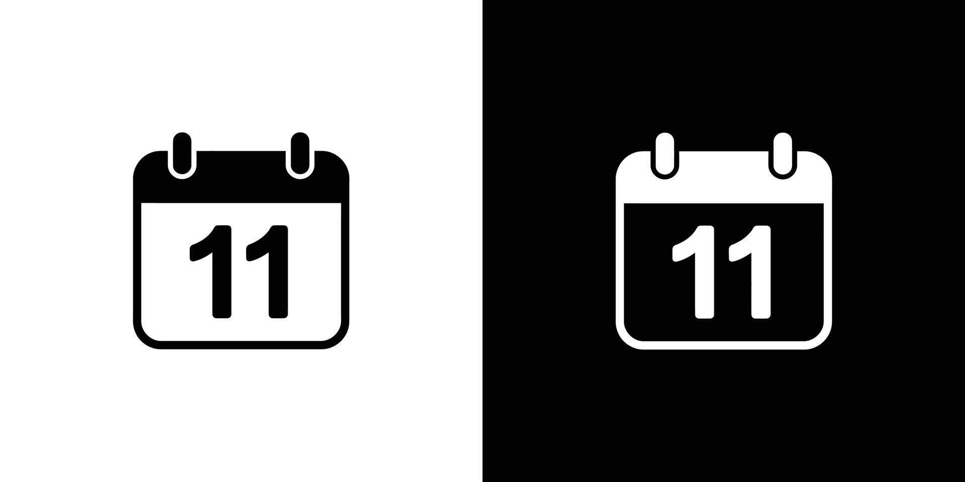 Flat Calendar Icon in Black and White with Date Number Eleven vector