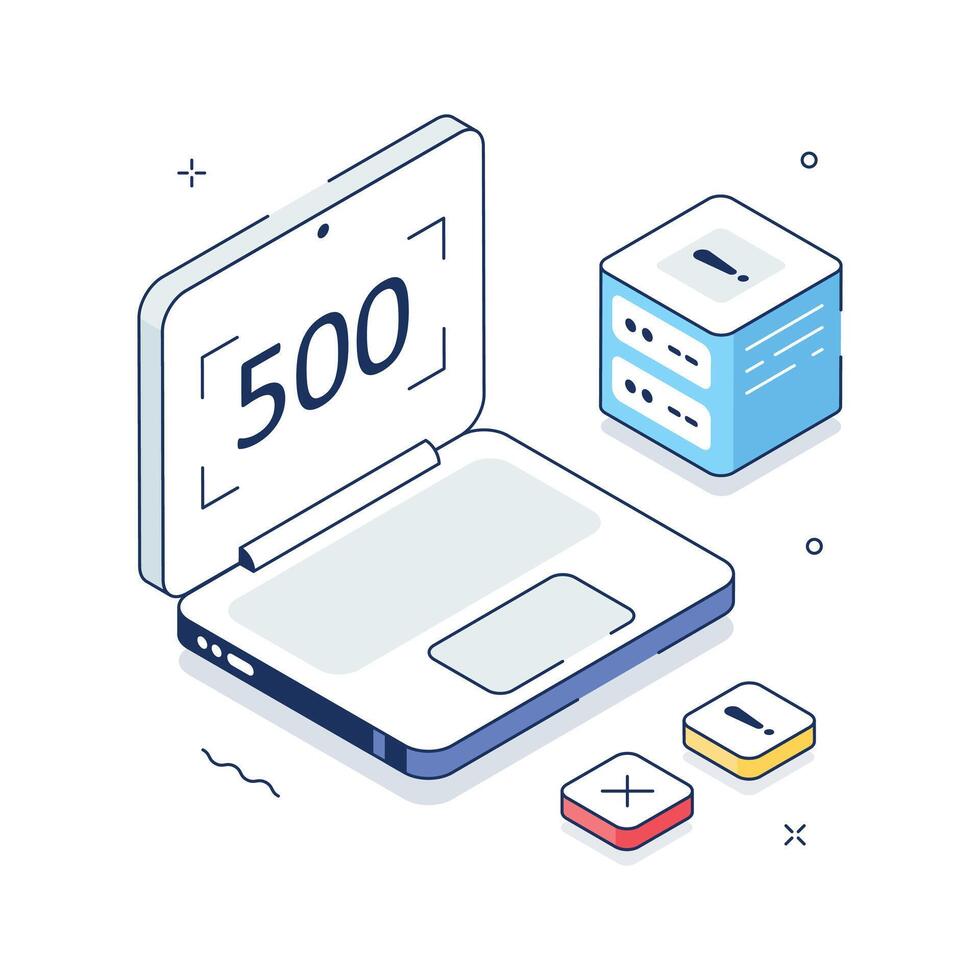 Isometric illustration of 500 internal server error with laptop and database concept vector