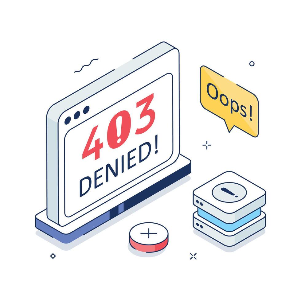 3D isometric design of 403 forbidden page showing access denied warning. vector