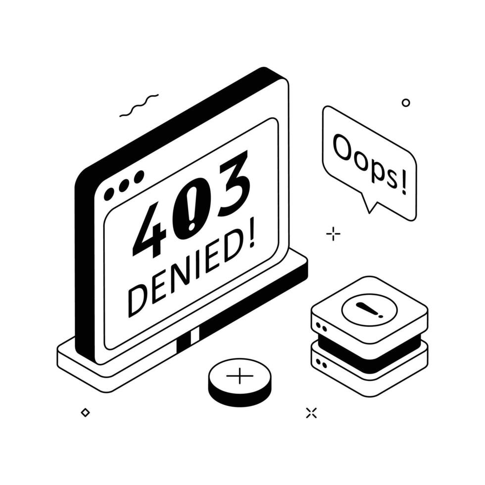 3D isometric design of 403 forbidden page showing access denied warning.. vector