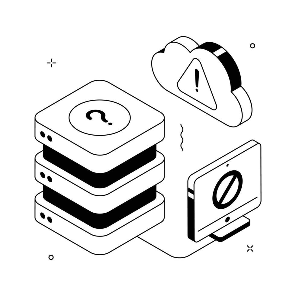 Isometric illustration showing cloud server issue or online backup failure.. vector