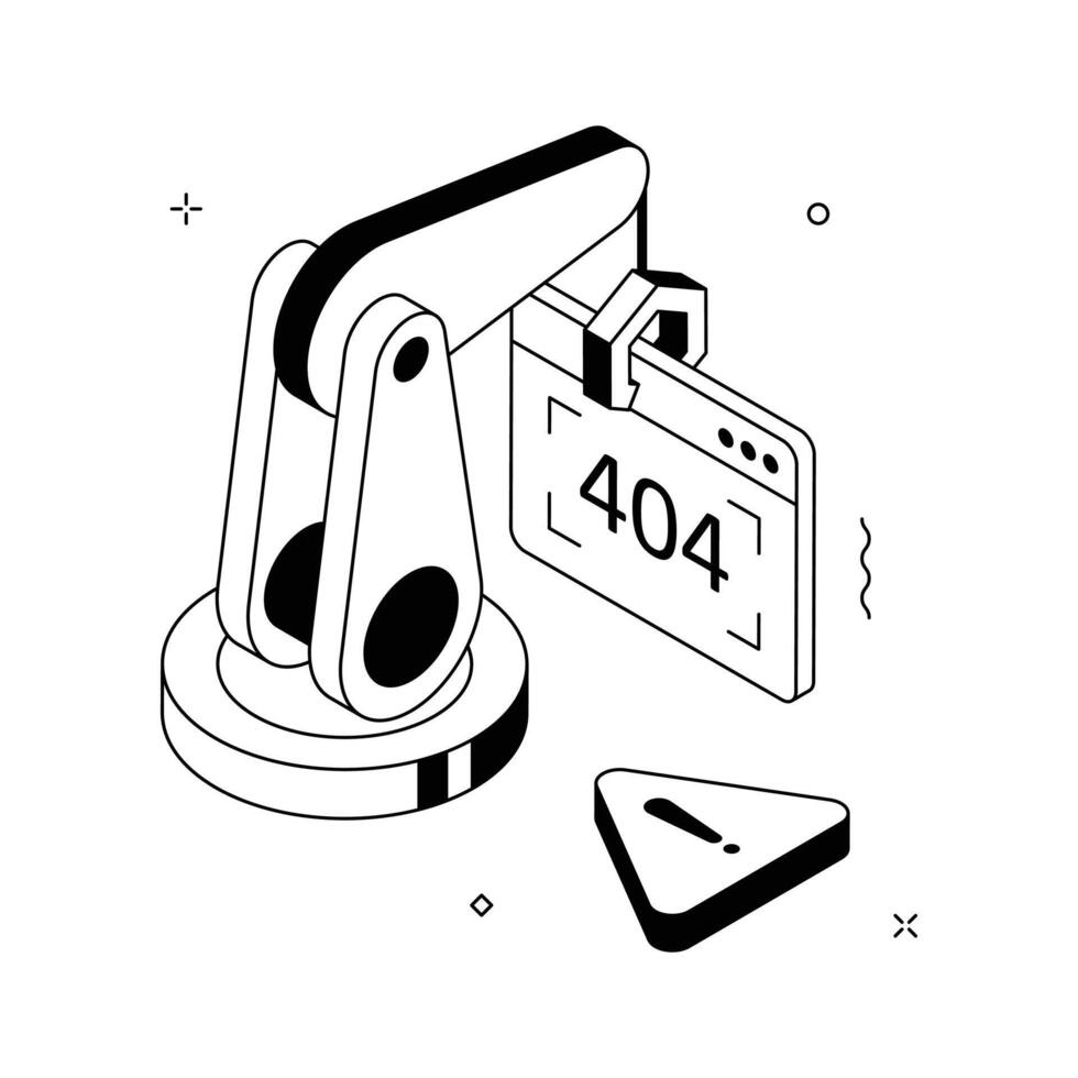 robótico brazo concepto colocación un 404 error página para tecnología sitios web, isométrica ilustración. vector