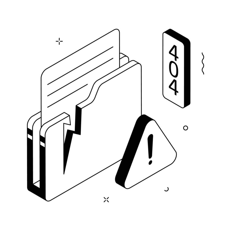 3D isometric folder showing file error or missing document warning.. vector