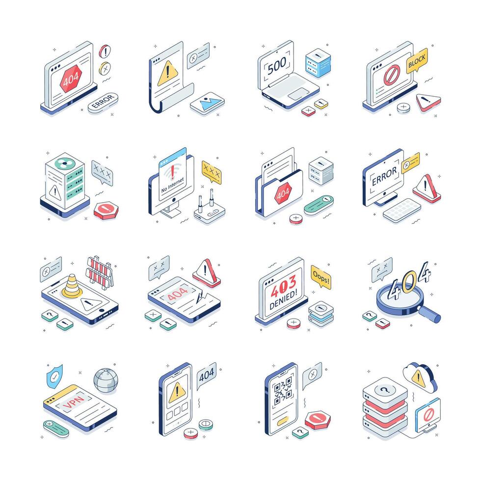 Collection of Website Error and Warning Illustrations vector