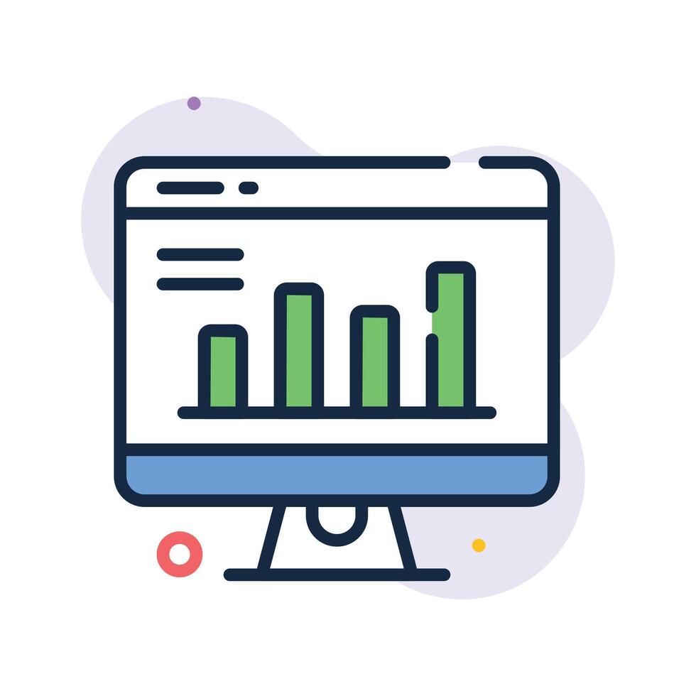 Monitor with chart showing data analysis and performance, business analytics icon vector