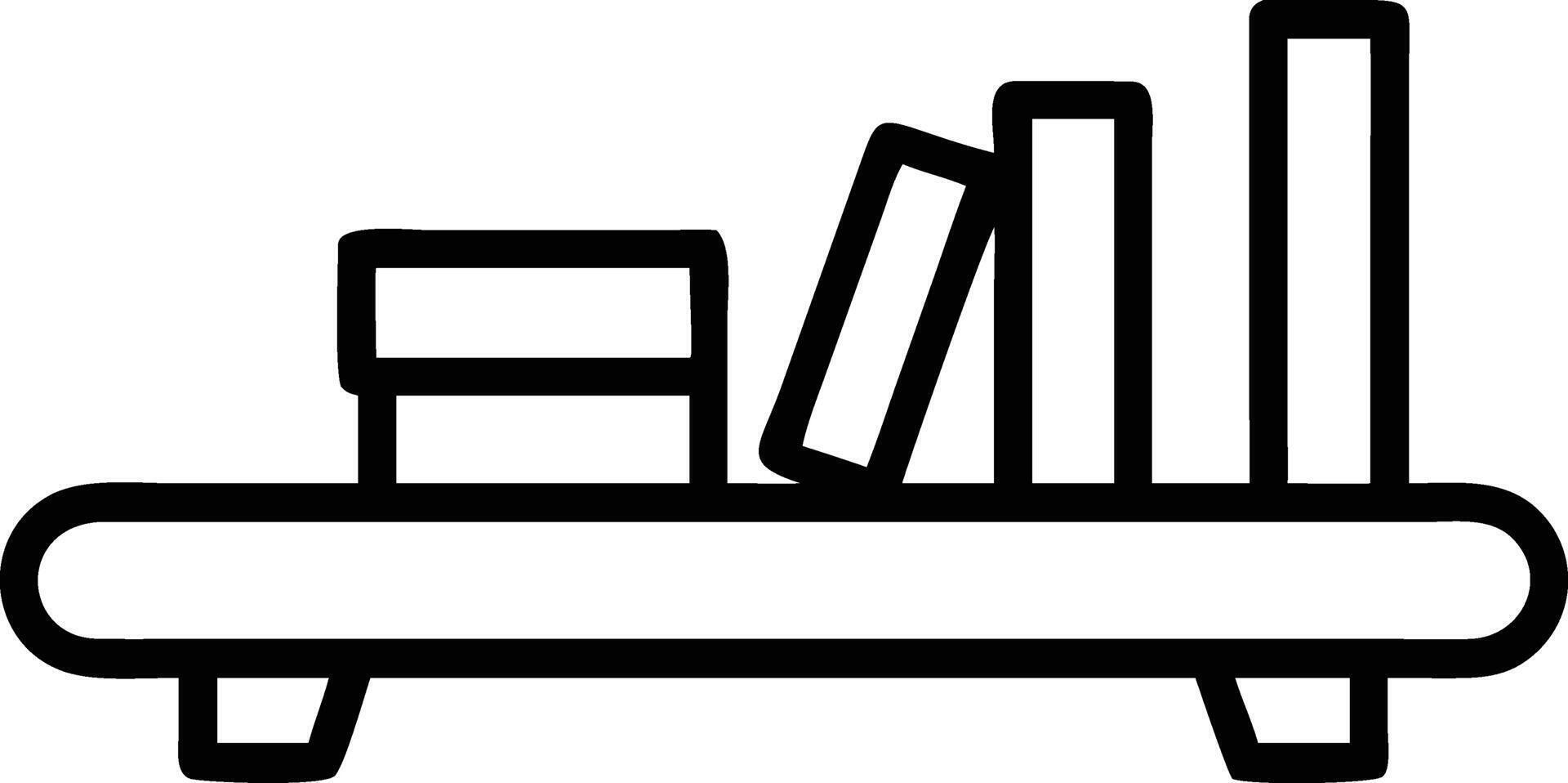 Black and white outline of a floating shelf with books vector