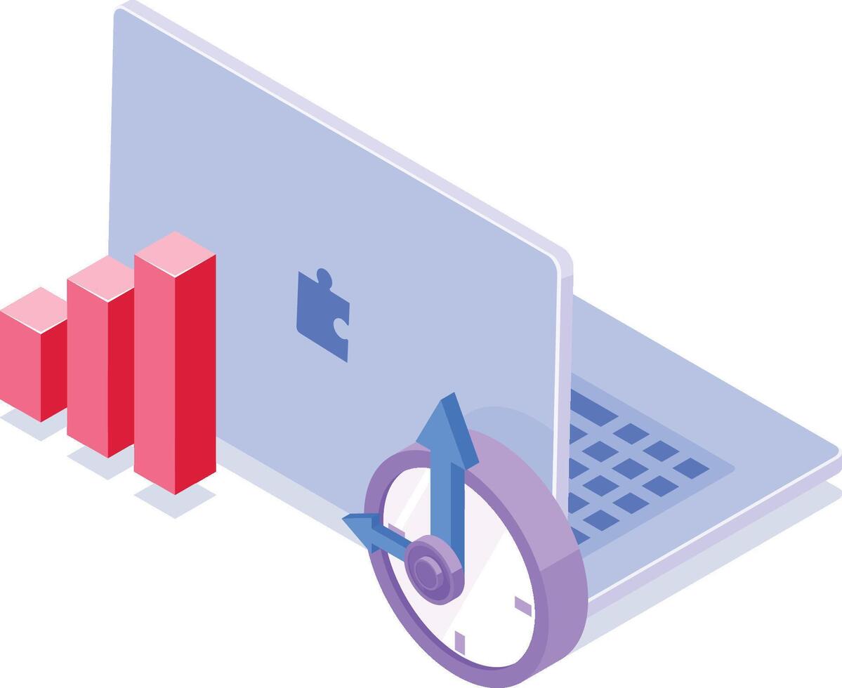 Laptop with growth chart and clock icon vector