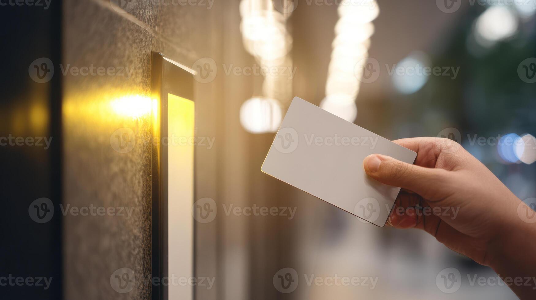 Person using a card reader for security access control in modern building photo