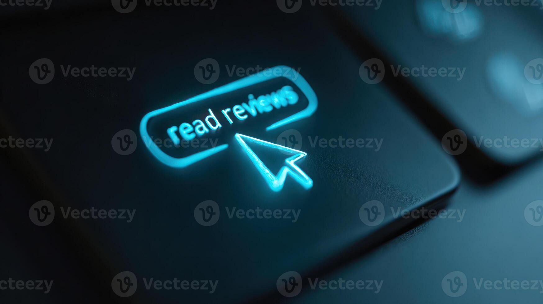 Glowing button with text reading read reviews and cursor on keyboard photo