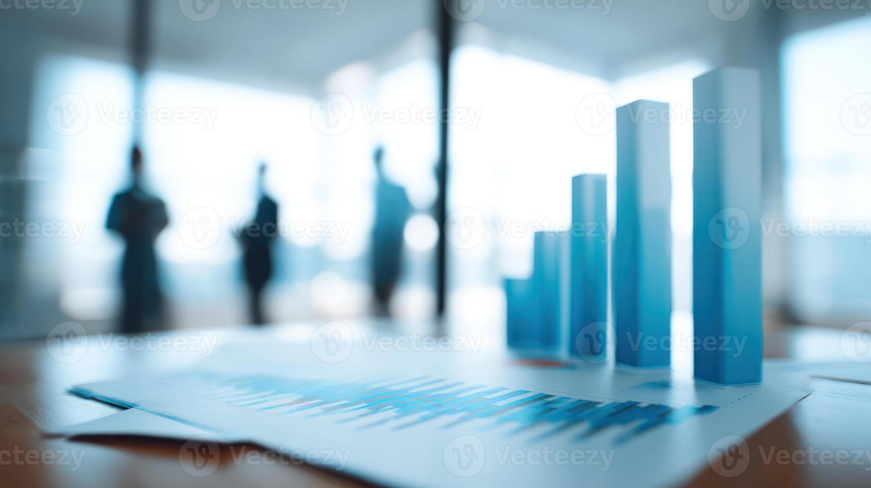Business graph chart with blurred figures in background data analysis photo