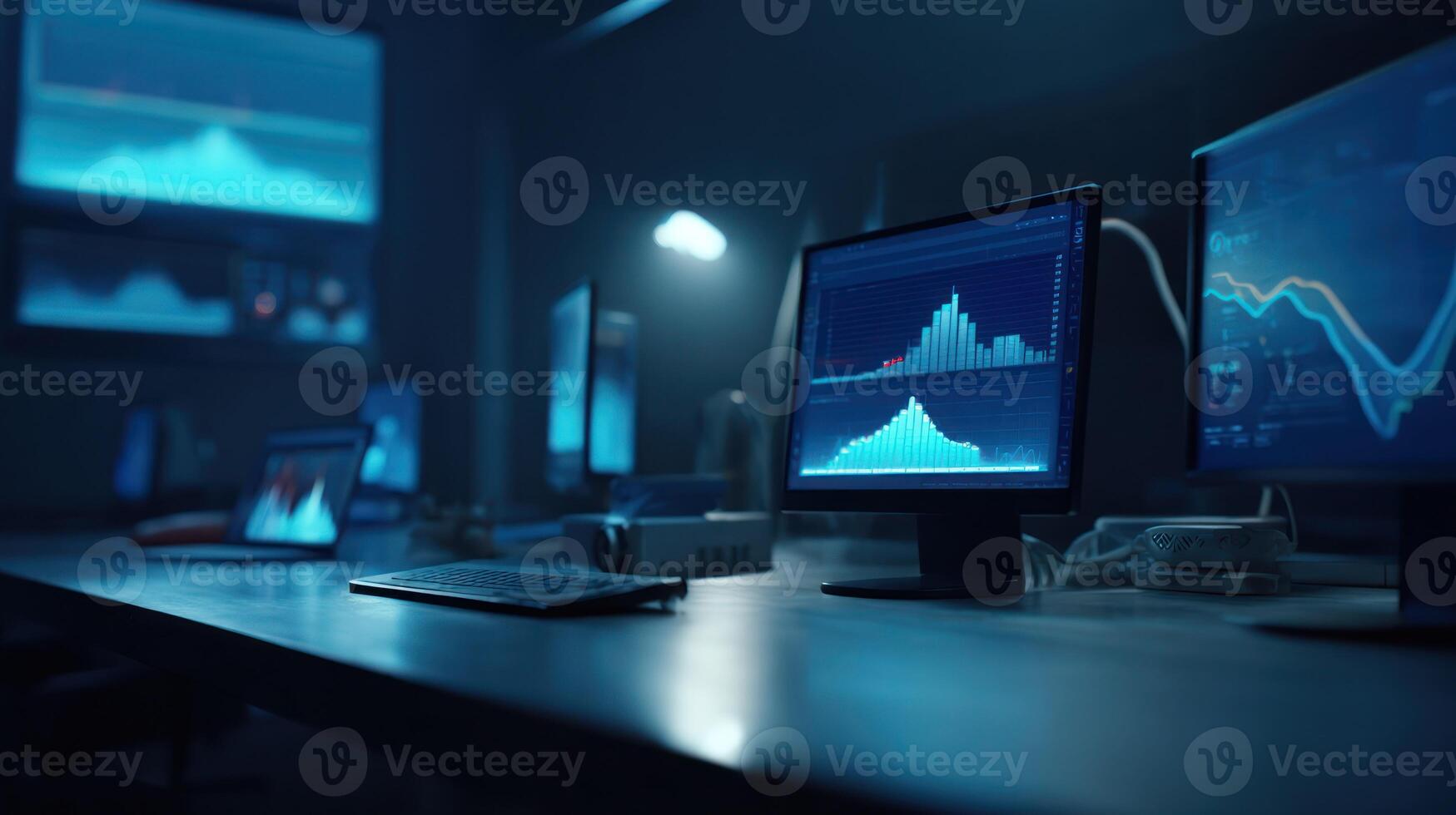 Data analysis visualization with computer monitors and graphical interface photo