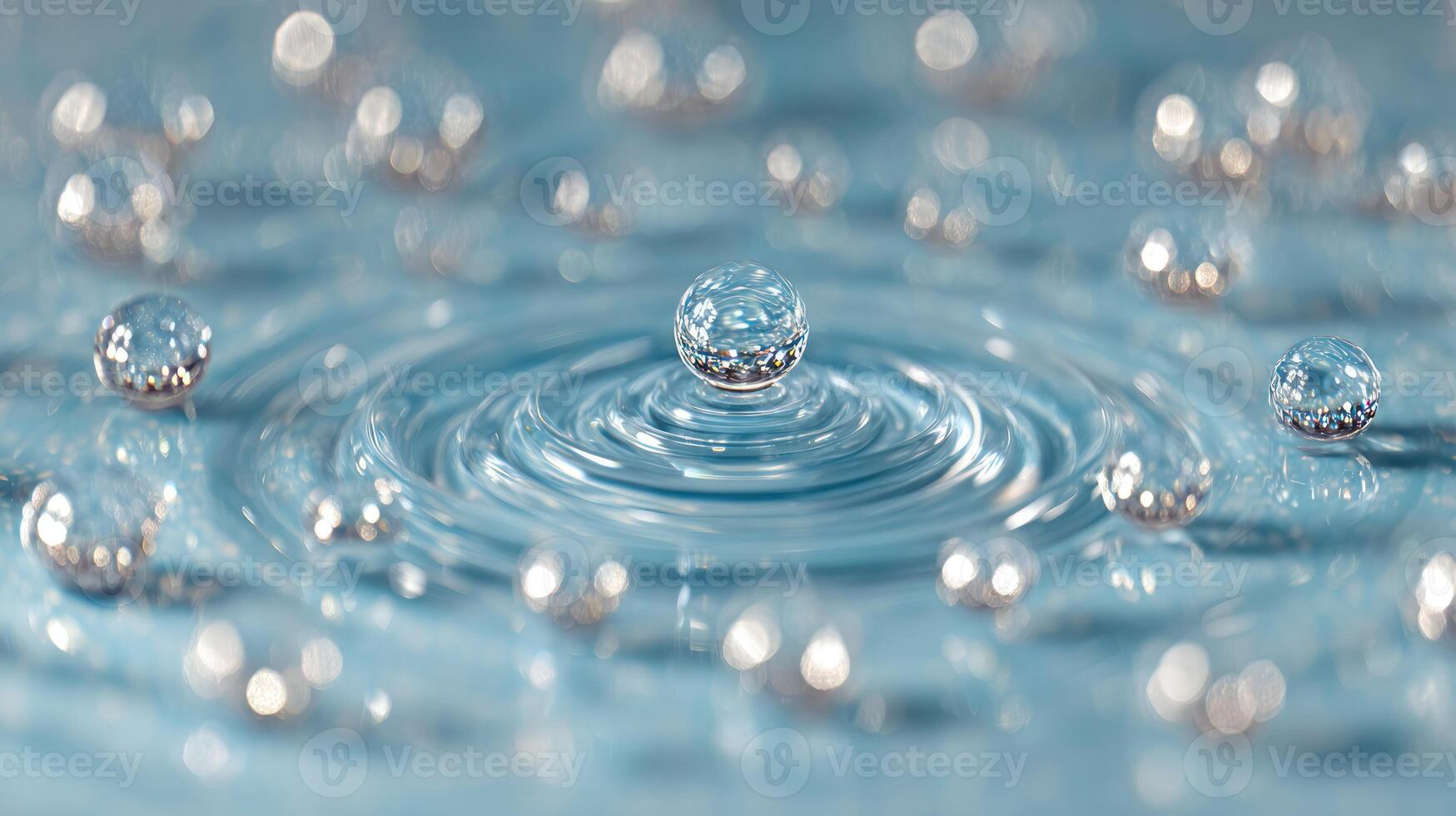 Abstract water droplets macro photography with ripples and bokeh effect photo
