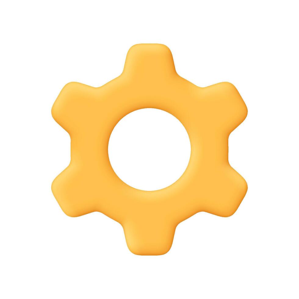 Yellow gear, and configuration symbol. Technical support, repair, service, optimization and workflow concept. 3d icon. Cartoon minimal style. vector