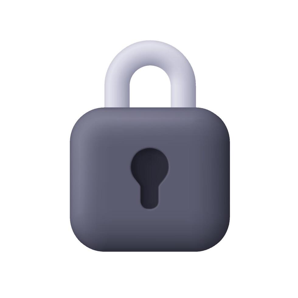 Black padlock with grey curved shackle and a keyhole. Security, safety, encryption, protection and privacy concept. 3d icon. Cartoon minimal style. vector