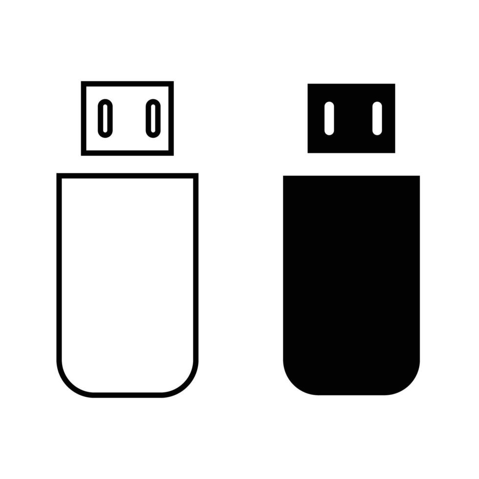 USB Flash Drive Icon A pair of modern digital USB flash drives one in a monochrome illustration and the other featuring a sleek minimalist design capturing the essence of efficient data storage vector