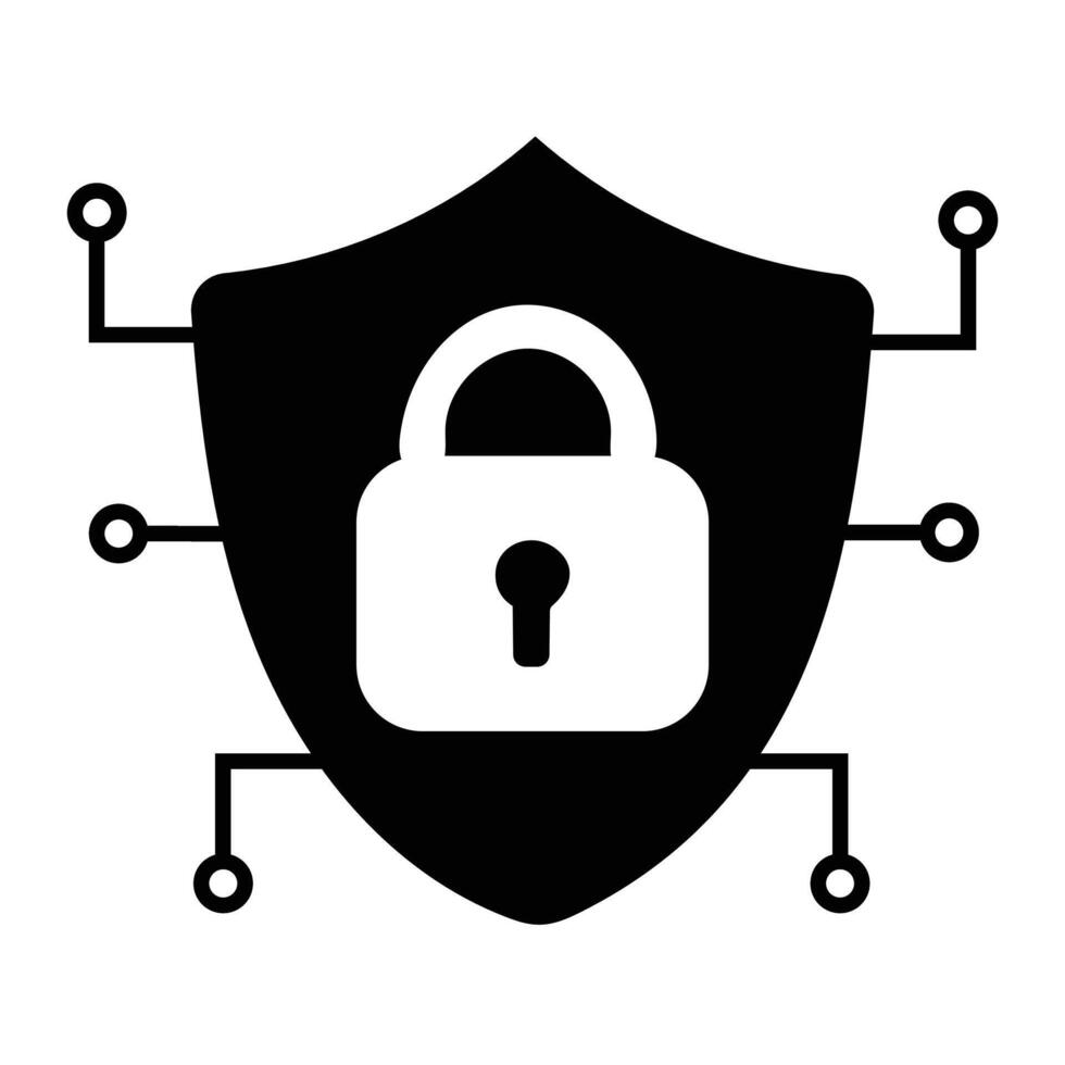 A Sleek Monochromatic Emblem Symbolizing Robust Digital Security Featuring a Shield and Padlock Design to Safeguard Against Cyber Threats vector