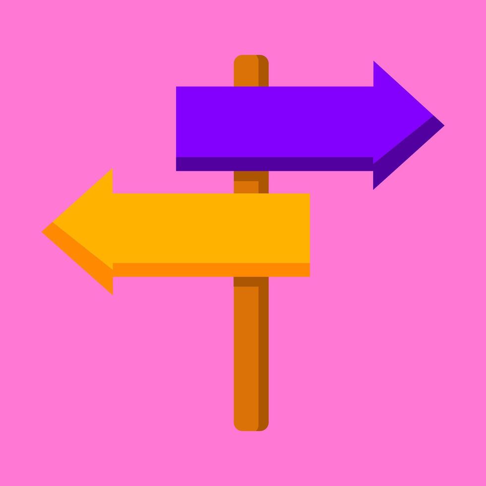 Flat of two opposite arrows in bright colors, symbolizing navigation and decision paths. vector