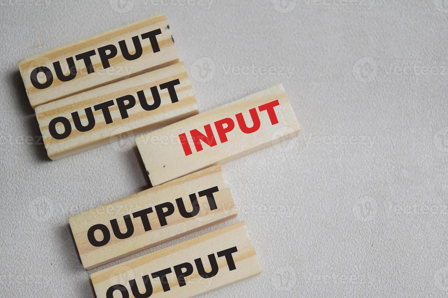 Two words input or output. Choose input on stacked wooden cubes on the table. Business and finance concept photo