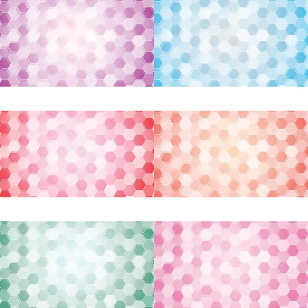 Colorful Hexagon Mosaic Backgrounds Set Gradient Abstract Geometric Pattern in Pastel Tones vector