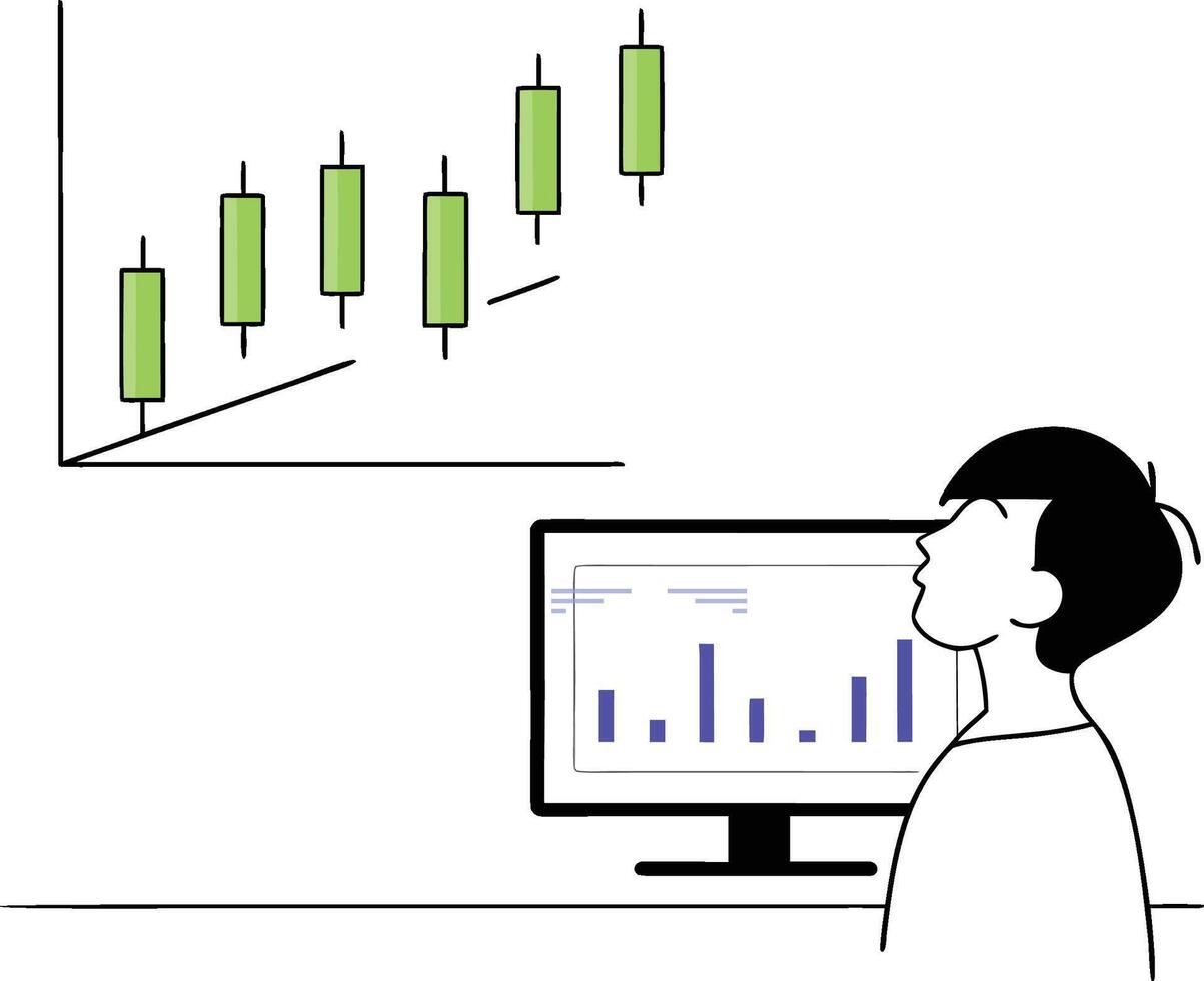 A person looking at a chart on a computer screen vector