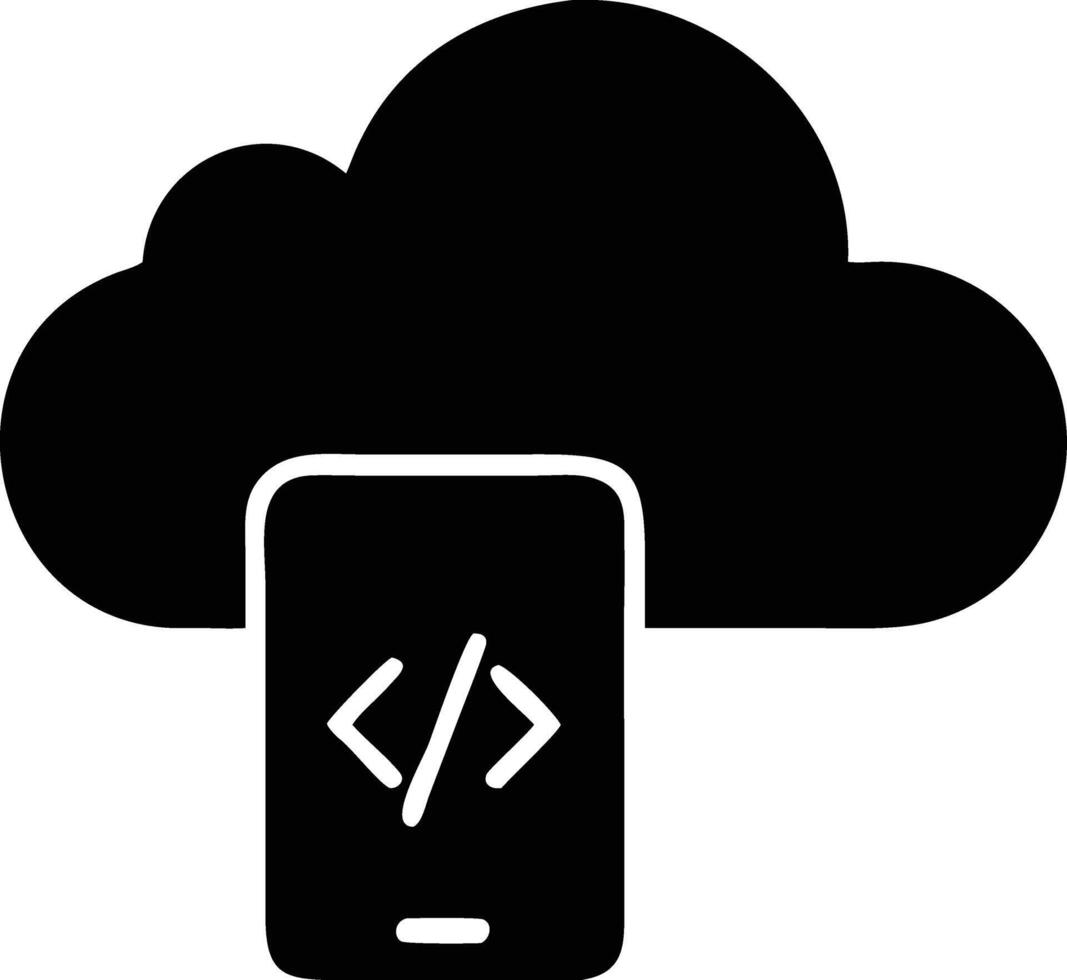 art of cloud computing with mobile phone and code icon vector