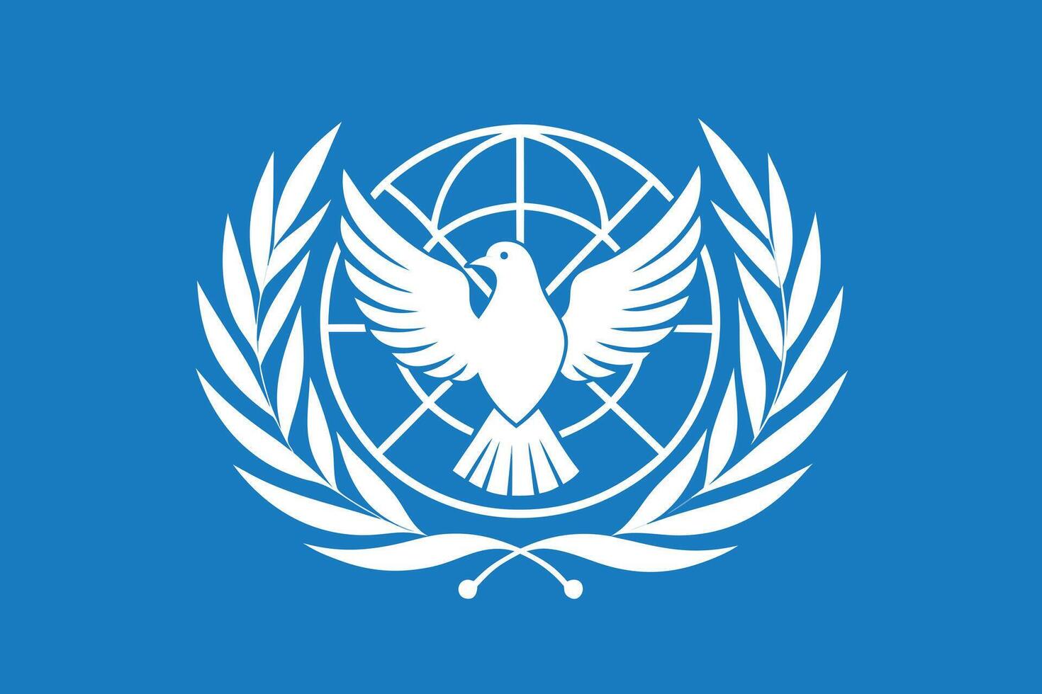 White dove within globe and laurel wreath on blue background vector