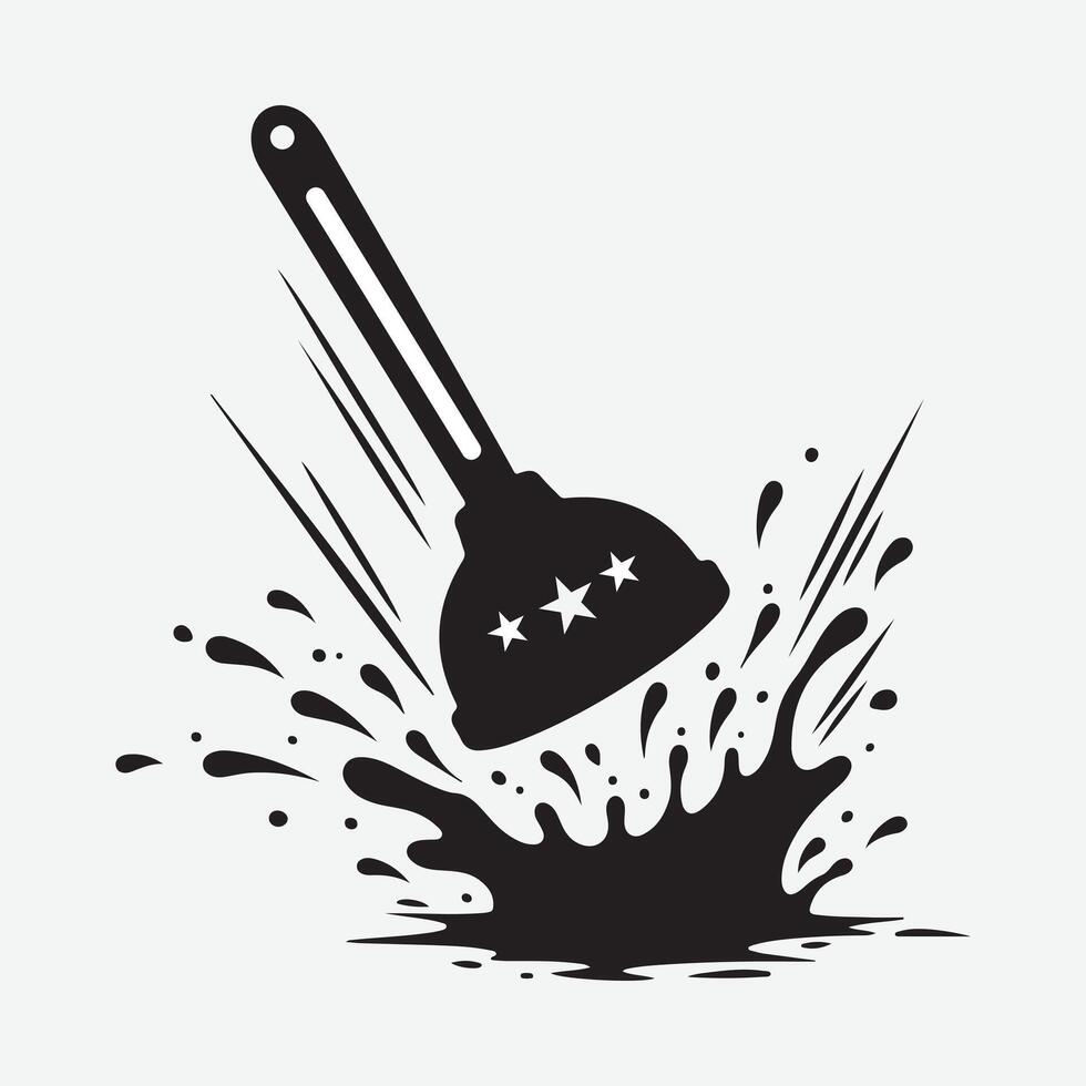 Plunger with stars making a powerful splash image black white for effective cleaning or problem solving vector